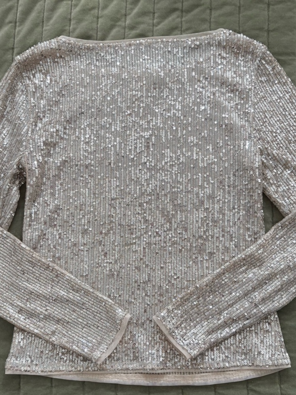 LOFT Champagne Sequin Long Sleeve Top